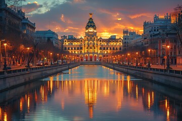 Naklejka premium River Flowing Through Urban Cityscape