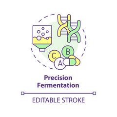Precision fermentation multi color concept icon. Pharmaceutical industry, food production. Round shape line illustration. Abstract idea. Graphic design. Easy to use in article, blog post