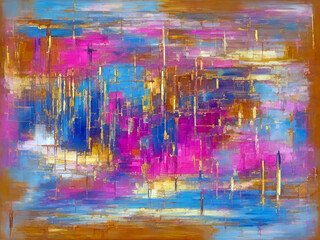 Luxurious abstract art style texture design with a paint pattern in gold, pink and blue colors 
