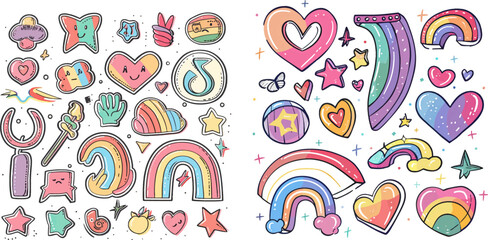 Pride month stickers vector illustration set