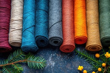 This image showcases a variety of brightly colored felt rolls neatly arranged, highlighting the texture and color options available for crafters. - obrazy, fototapety, plakaty