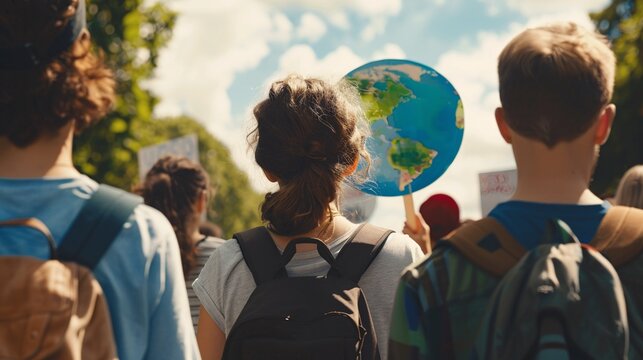 A group of individuals holding signs and banners protesting for climate action.