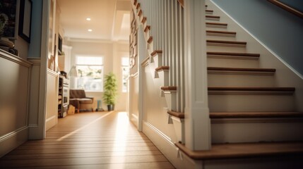 Upstairs hallway home interior modern.