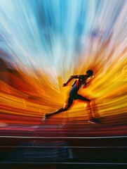 Track and field sprint beginning in hazy movement.