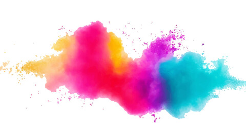 Bright colorful powder paint  splash splatter stain brush strokes on white background. Modern vibrant aquarelle spot. Rainbow trendy isolated design on white. Element. Vector watercolor illustration.	