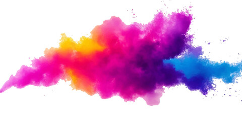 Bright colorful powder paint  splash splatter stain brush strokes on white background. Modern vibrant aquarelle spot. Rainbow trendy isolated design on white. Element. Vector watercolor illustration.	