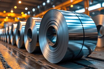 Gleaming Steel Coils Poised for Industrial Mastery in a Modern Manufacturing Plant.