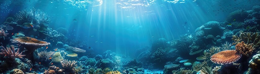 Fototapeta na wymiar Light blue sea floor near a coral reef