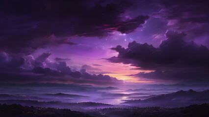 Fototapeta na wymiar Beautiful scenery of Purple sky in twilight dark night.