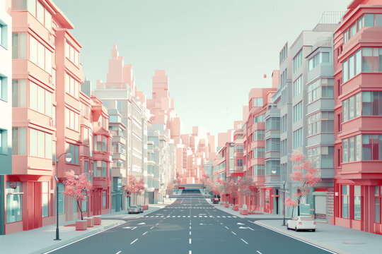 City street under pink sky