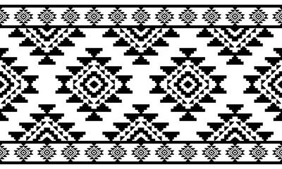 Navajo southwest geometric seamless pattern fabric black and white design for textile printing