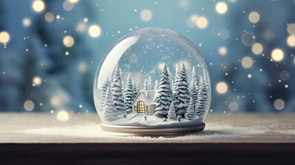 Fototapeta na wymiar Magical christmas snow globe snowy winter scenery panorama 