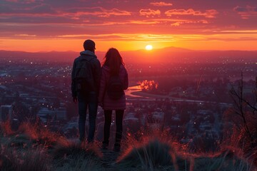 Man and Woman Standing on Hilltop
