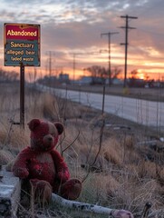 Sunset Solitude: An Abandoned Teddy Bear's Silent Vigil