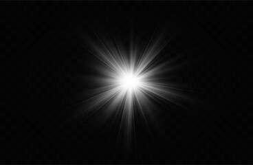 Fototapeta premium Bright Star. a set of lighting effects, including glare and explosions. Transparent shining sun, bright flash. Vector sparkles. To center the bright flash. Transparent shining sun, bright flash.