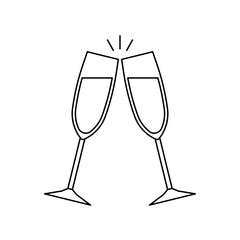 Champagne in glass clink simple icon. Alcoholic drink flat design. Vector