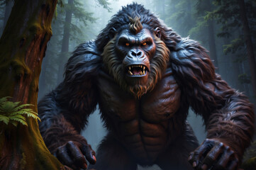 Obraz premium An impressive Bigfoot in the forest
