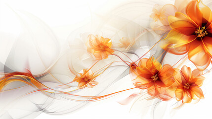 Abstract Beautiful Orange Flowers Spilling Beyond the Canvas on a Plain White Background