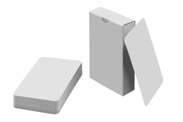 Stack of playing cards with box isolated on white