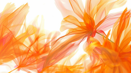 Abstract Beautiful Orange Flowers Spilling Beyond the Canvas on a Plain White Background