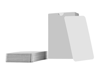 Stack of playing cards with box isolated on white