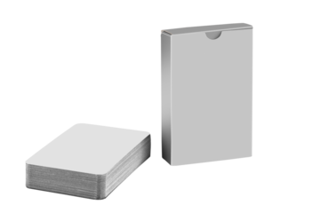 Stack of playing cards with box isolated on white