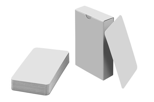 Stack of playing cards with box isolated on white