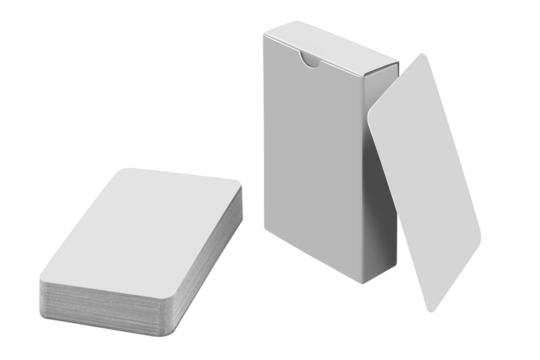 Stack of playing cards with box isolated on white