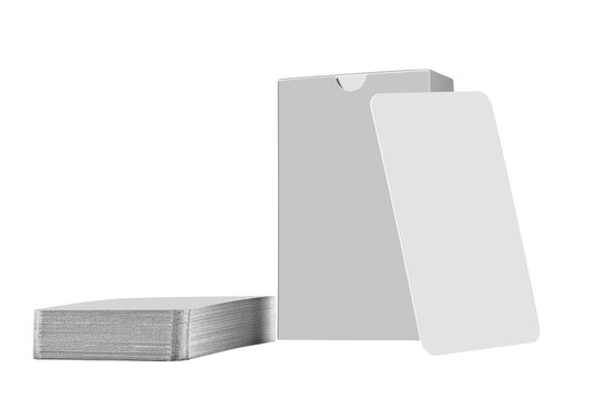 Stack of playing cards with box isolated on white