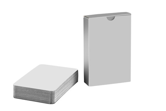 Stack of playing cards with box isolated on white
