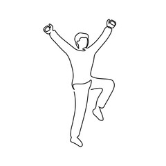 Happy man jumping, continuous one line drawing. Healthy lifestyle, success concept. Minimalist simple linear style. Vector outline