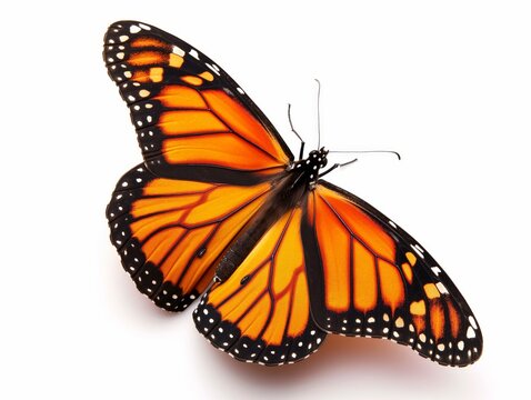 Vibrant monarch butterfly isolated on a white background.