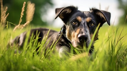 Mongrel dog in park. Generative AI