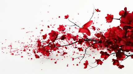 Abstract Beautiful Red Flowers Spilling Beyond the Canvas on a Plain White Background