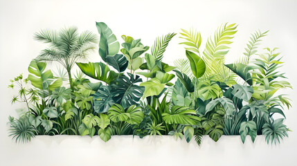 Array of Tropical Leaves and Plants, Minimalist Vector Art Digital Illustration