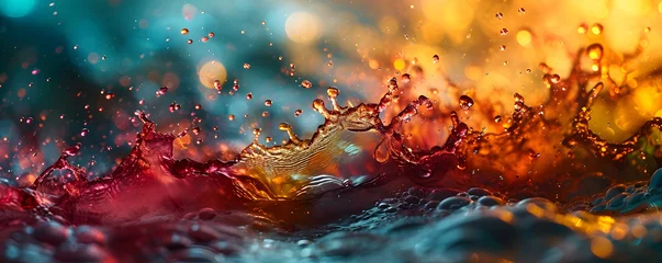 Foto op Canvas Colorful Liquid Water Splashes and Bubbles Background © Resdika