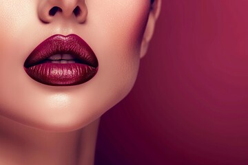 close up portrait of a woman with bold dark red lips