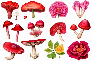 Mushroom and plant watercolor art intricate botanical illustrations