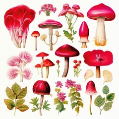 Watercolor botanical prints mushrooms