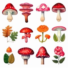 Vintage watercolor mushroom collection