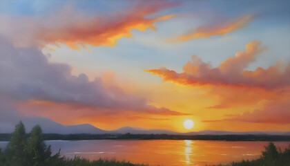 Fototapeta na wymiar Summer sunset. Oil painting