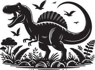 Dinosaur silhouette Vector Illustration Vintage Style