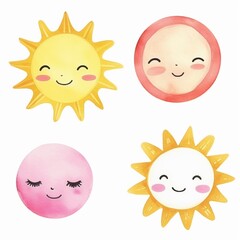 Celestial watercolor clipart cute sun