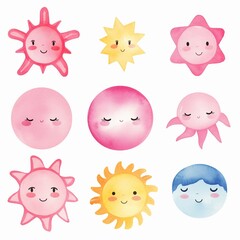 Celestial watercolor clipart cute sun