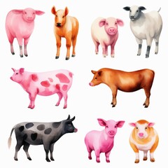 Obraz premium Charming farm animals in watercolor chickens