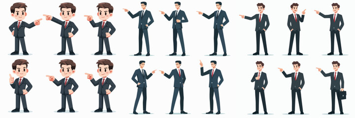 Vector set of businessman pointing with flat design style - obrazy, fototapety, plakaty