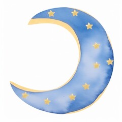Crescent moon in watercolor with starry night and clouds