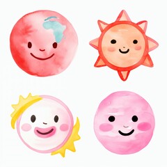 Cute cartoon watercolor solar system
