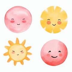 Cute watercolor doodles of suns and moons