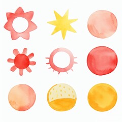 Cute watercolor doodles of suns and moons